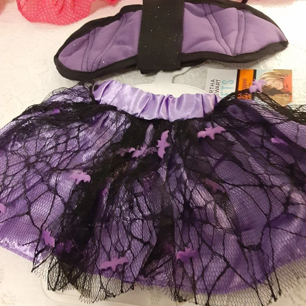 Lot of 3 Martha Stewart (M)(2) Dog Pink & Checker Dresses & Halloween Bat Outfit